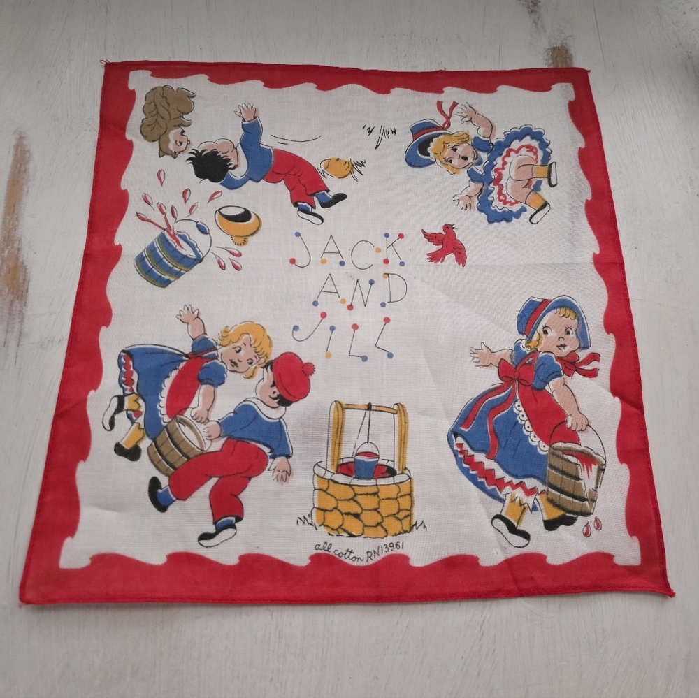 Vintage Kids Handkerchief with Red Border